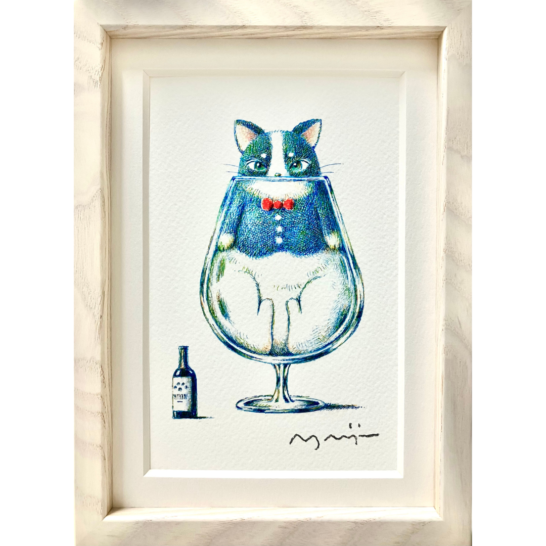 （「気まぐれ猫のお届けもの」複製原画）赤ワイン・クリップ・テレスコープ3点セット